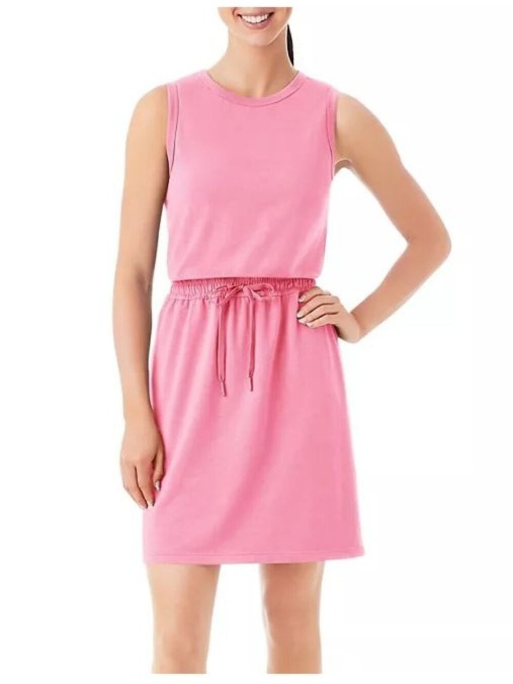 Members Mark Dress Large Sleeveless Tank Elastic Waist Pink Cotton Blend NEW